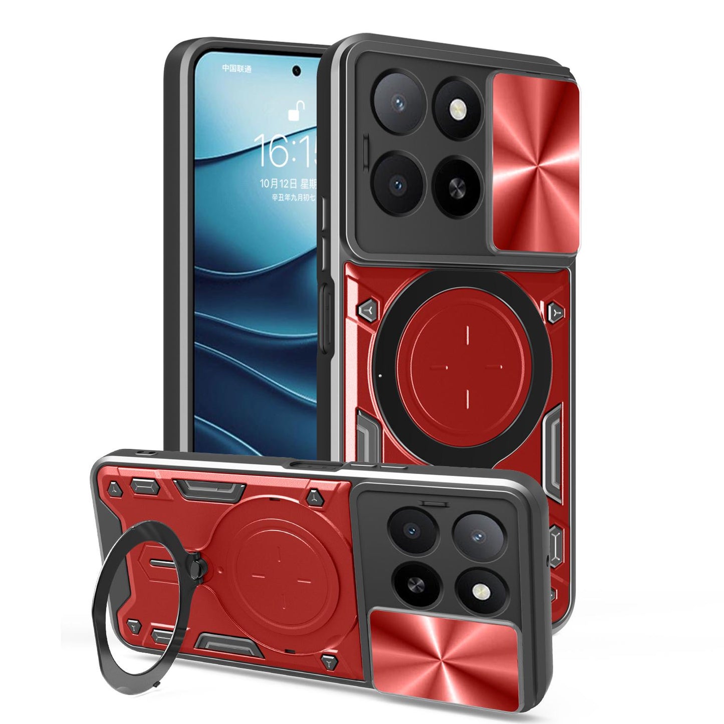 Honor X5b Plus Magnetic Holder CD Texture Sliding Camshield Phone Case, TPU PC Shockproof Cover