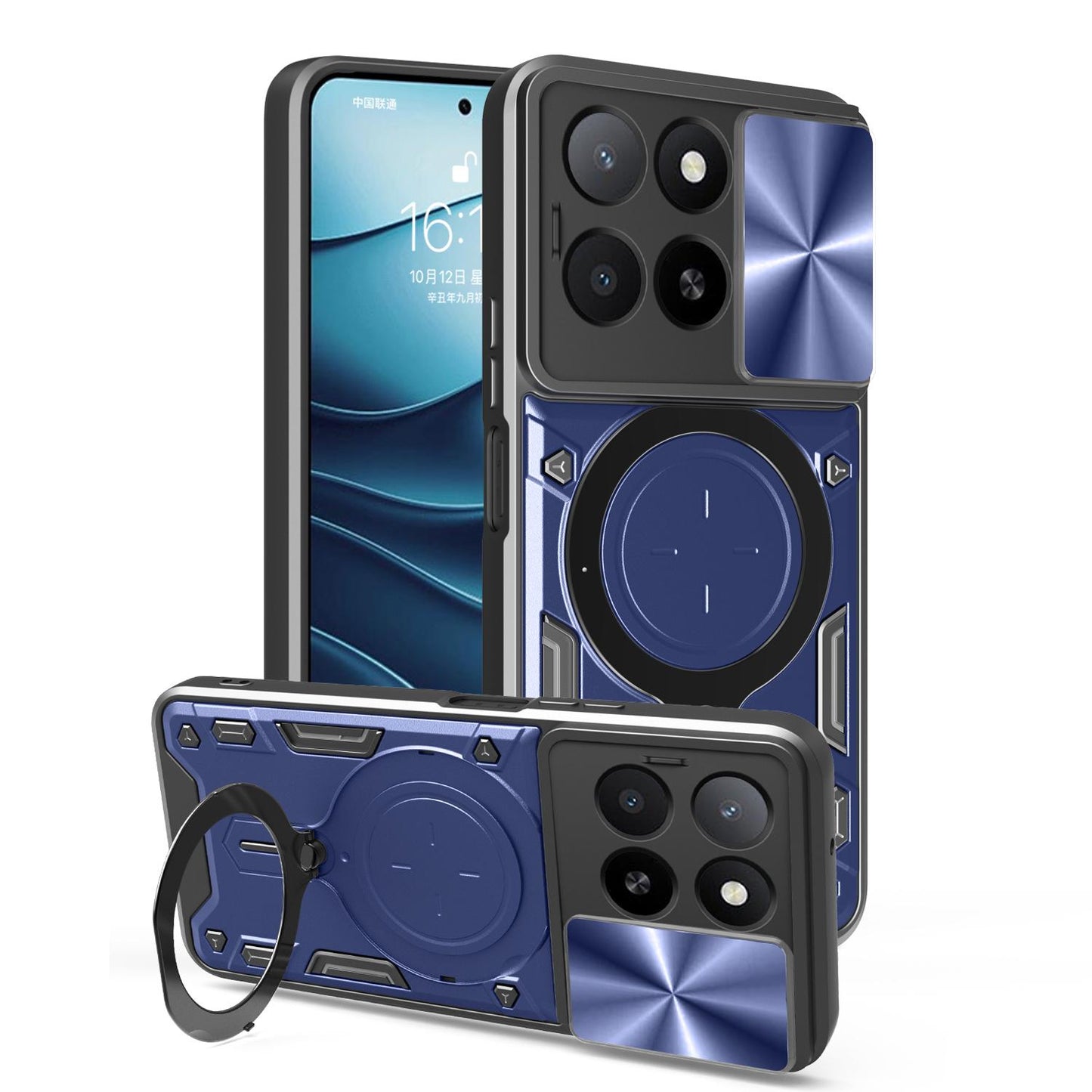 Honor X5b Plus Magnetic Holder CD Texture Sliding Camshield Phone Case, TPU PC Shockproof Cover