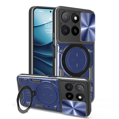 Honor X5b Plus Magnetic Holder CD Texture Sliding Camshield Phone Case, TPU PC Shockproof Cover