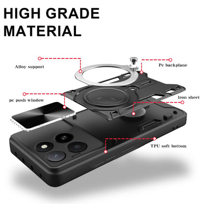 Honor X5b Plus Magnetic Holder CD Texture Sliding Camshield Phone Case, TPU PC Shockproof Cover