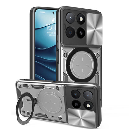 Honor X5b 4G Magnetic Holder CD Texture Sliding Camshield Phone Case, TPU PC Shockproof Cover