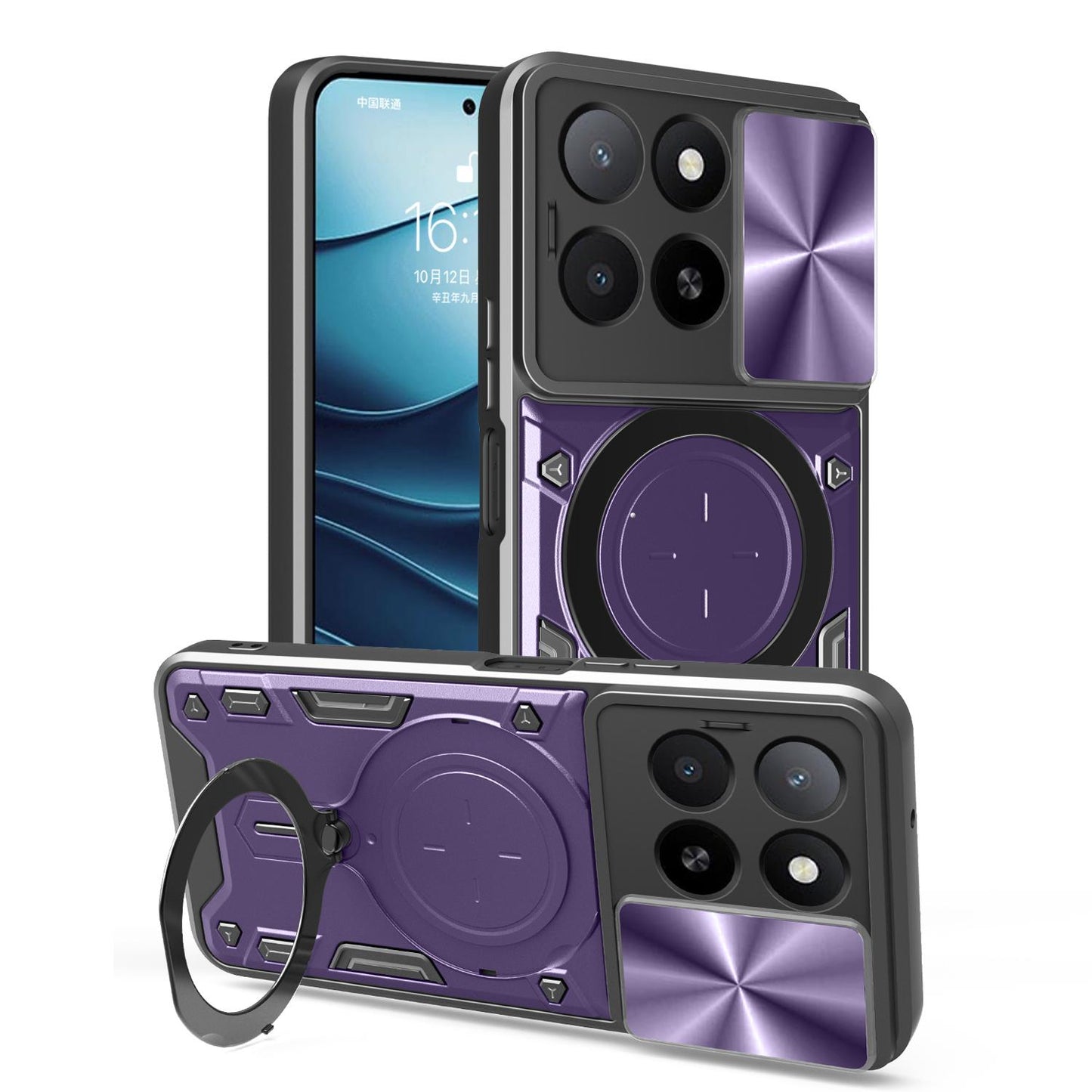 Honor X5b Plus Magnetic Holder CD Texture Sliding Camshield Phone Case, TPU PC Shockproof Cover