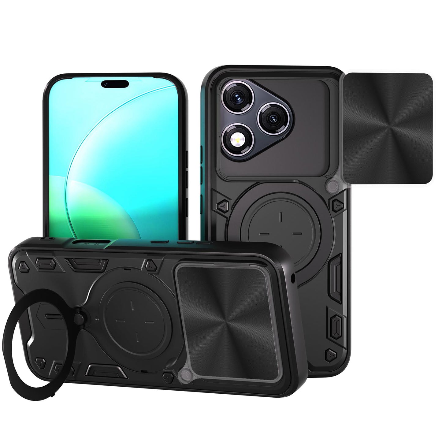 Honor 400 Lite Magnetic Holder CD Texture Sliding Camshield Phone Case, TPU PC Shockproof Cover