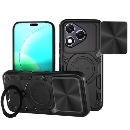 Honor 400 Lite Magnetic Holder CD Texture Sliding Camshield Phone Case, TPU PC Shockproof Cover
