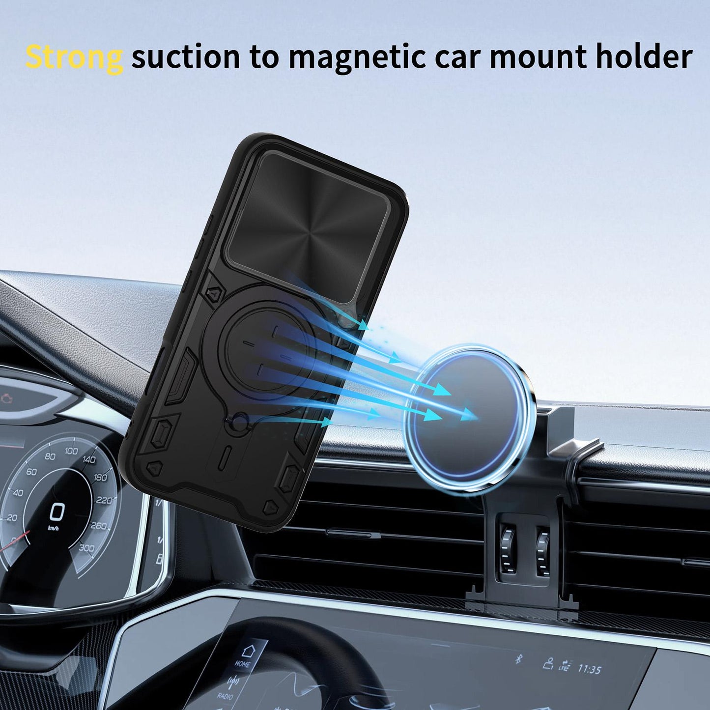Honor 400 Lite Magnetic Holder CD Texture Sliding Camshield Phone Case, TPU PC Shockproof Cover