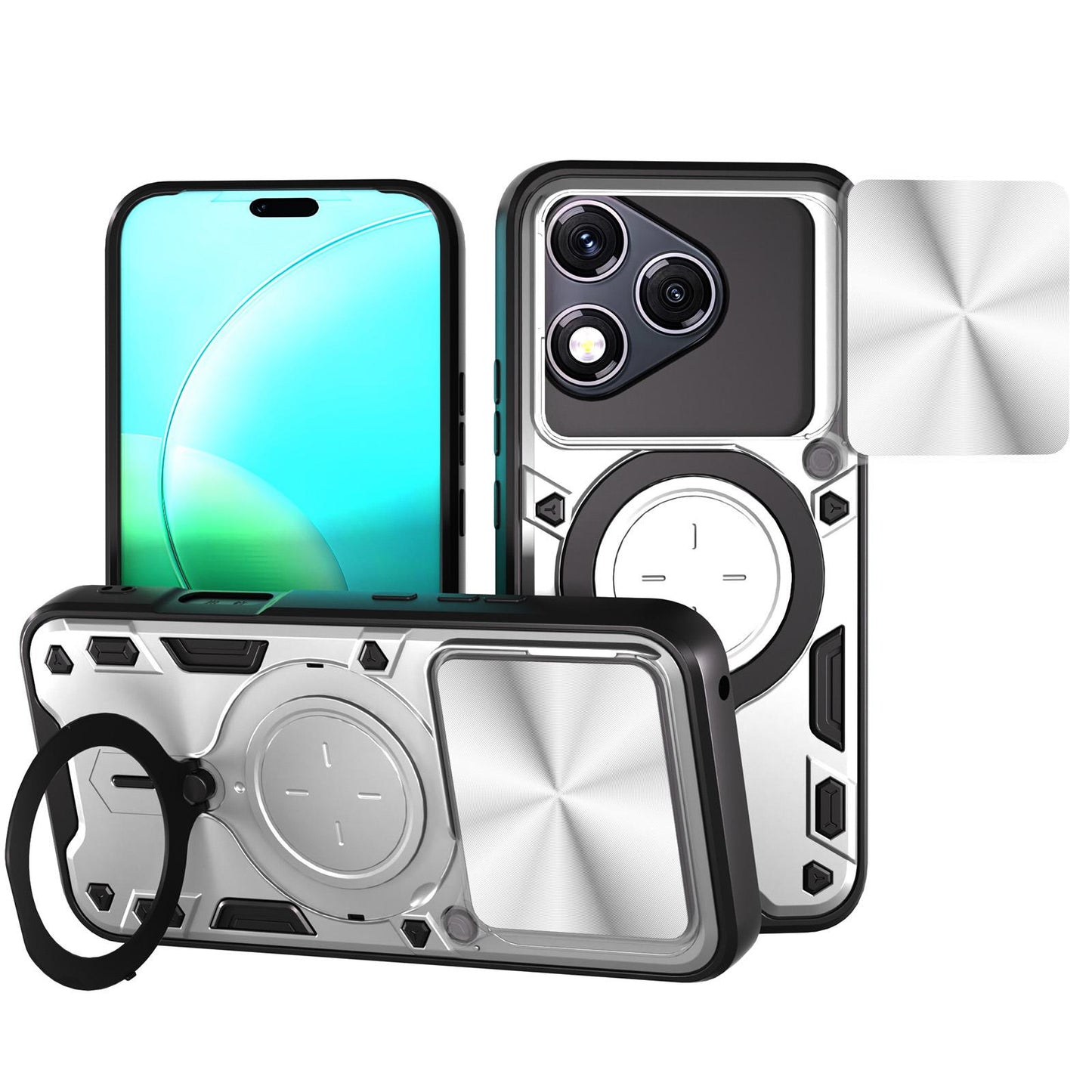Honor 400 Lite Magnetic Holder CD Texture Sliding Camshield Phone Case, TPU PC Shockproof Cover