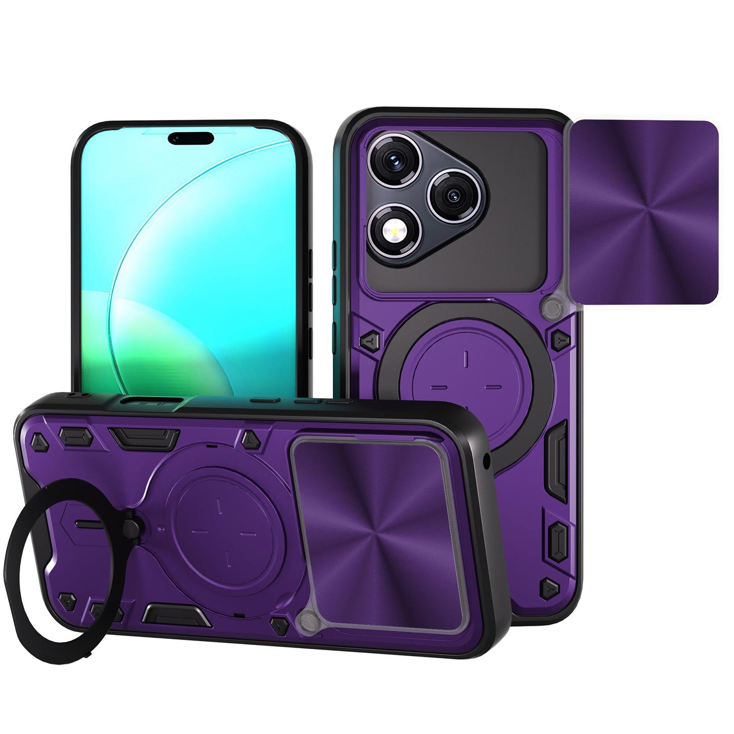Honor 400 Lite Magnetic Holder CD Texture Sliding Camshield Phone Case, TPU PC Shockproof Cover
