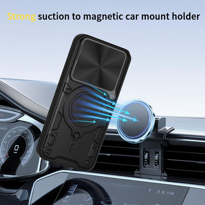 Honor 400 156.5mm Magnetic Holder CD Texture Sliding Camshield Phone Case, TPU PC Shockproof Cover