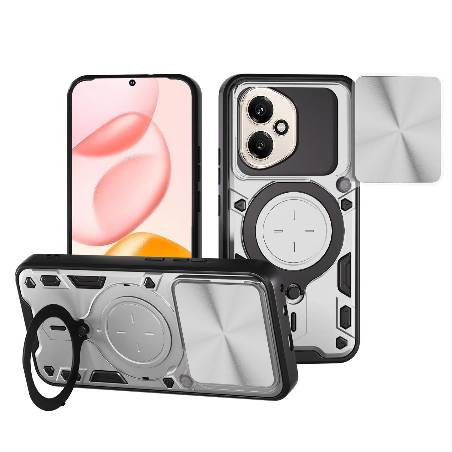 Honor 400 156.5mm Magnetic Holder CD Texture Sliding Camshield Phone Case, TPU PC Shockproof Cover