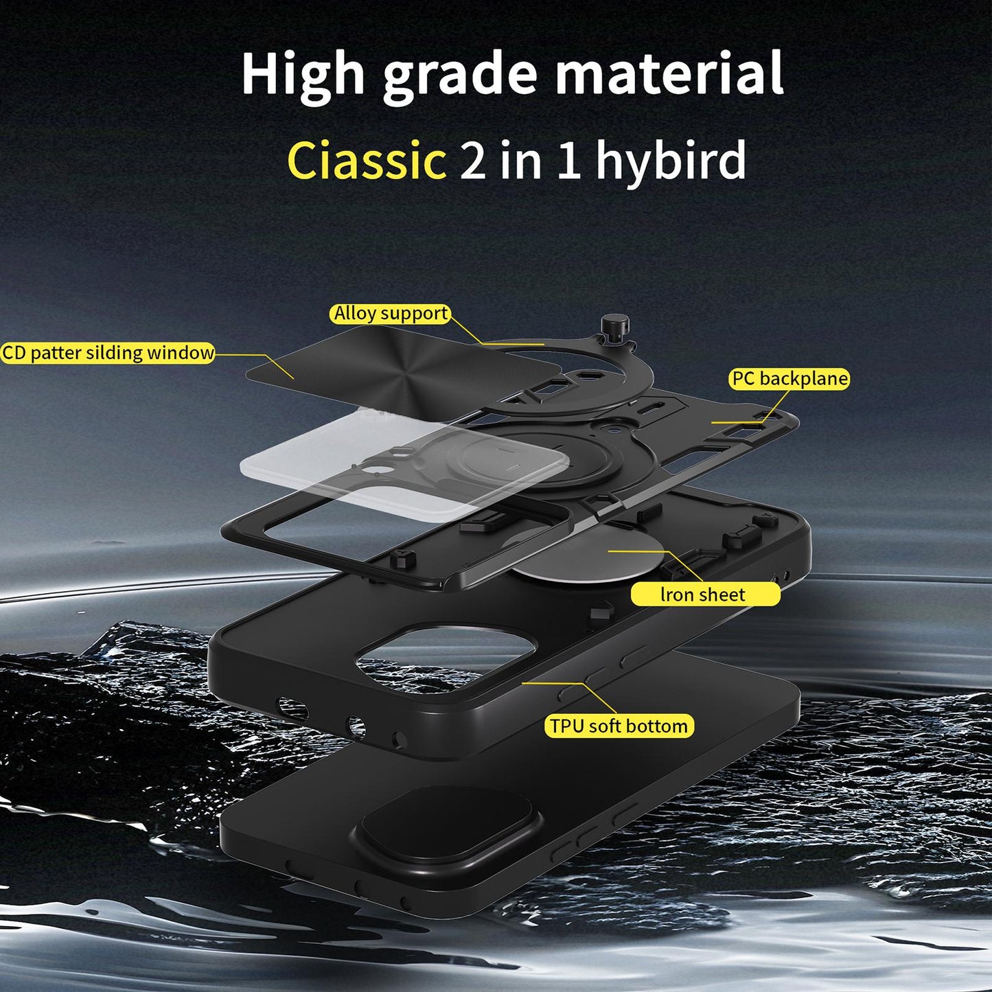 Honor 400 156.5mm Magnetic Holder CD Texture Sliding Camshield Phone Case, TPU PC Shockproof Cover