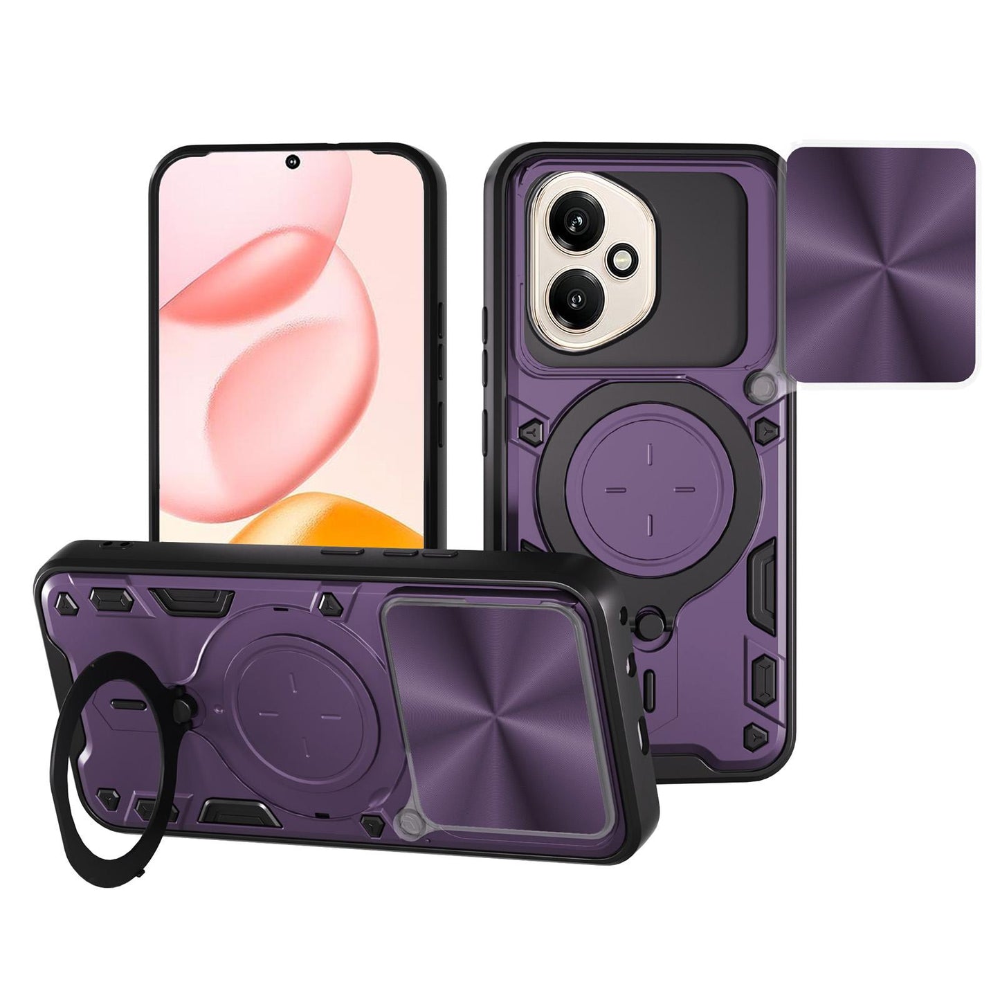Honor 400 156.5mm Magnetic Holder CD Texture Sliding Camshield Phone Case, TPU PC Shockproof Cover