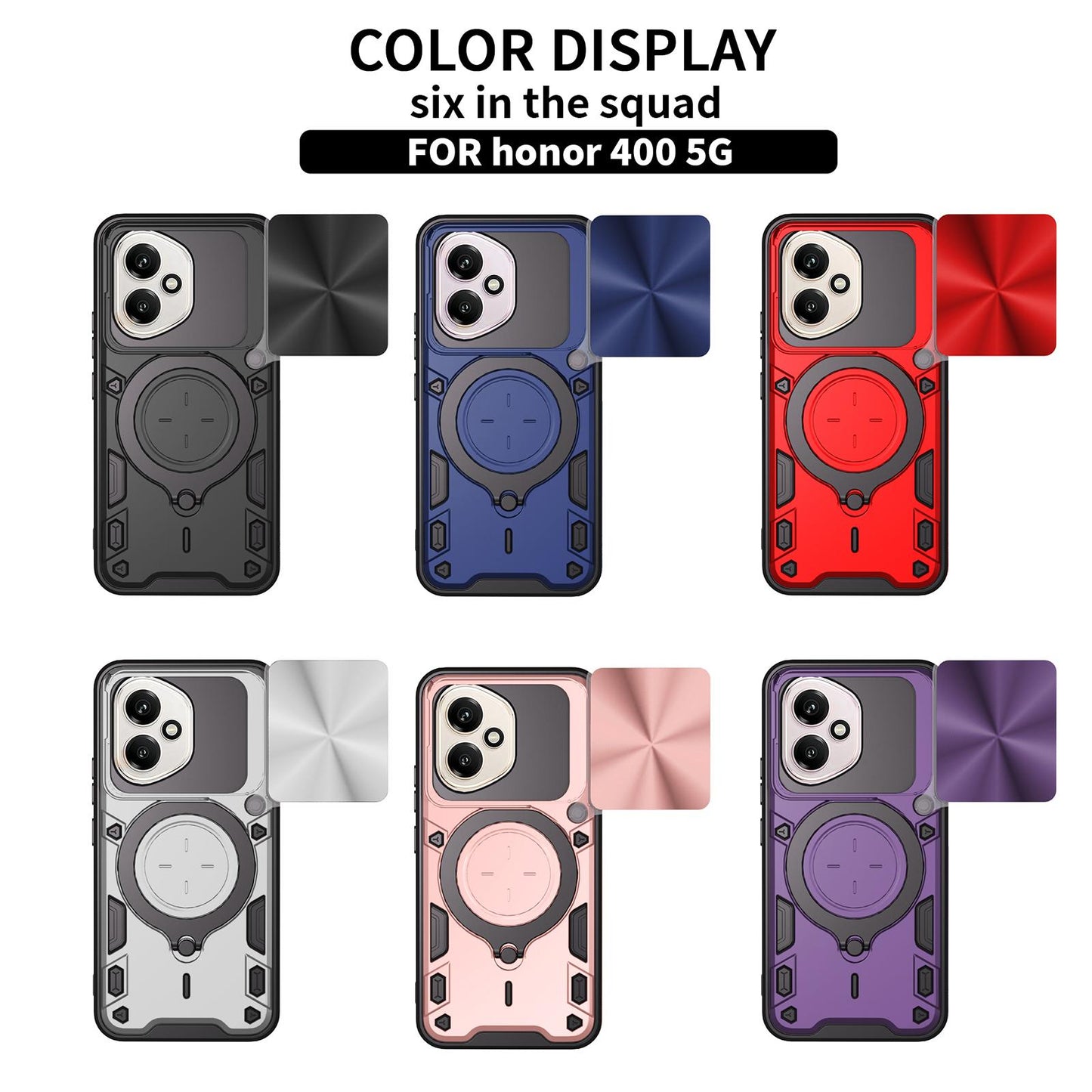 Honor 400 156.5mm Magnetic Holder CD Texture Sliding Camshield Phone Case, TPU PC Shockproof Cover