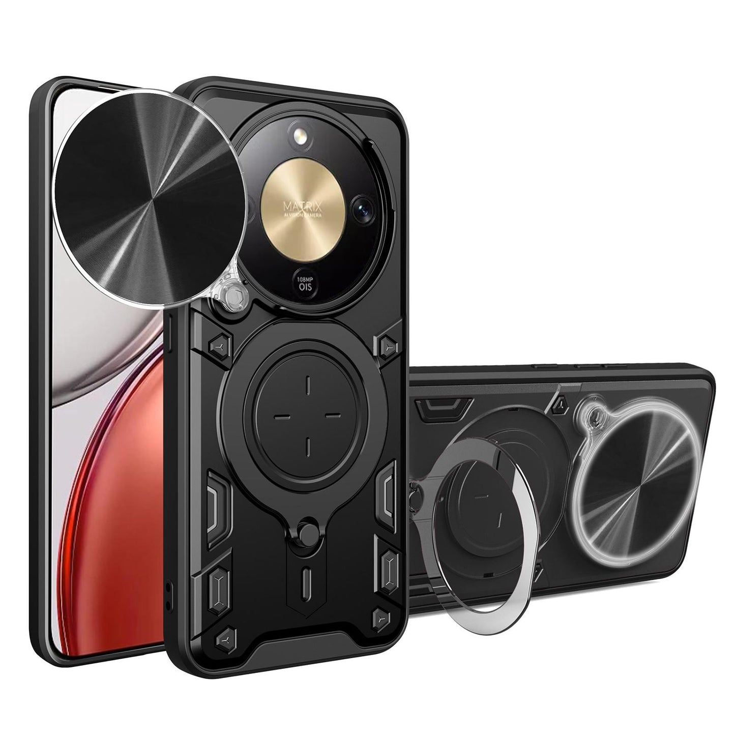 Honor X70 5G Magnetic Holder CD Texture Sliding Camshield Phone Case, TPU PC Shockproof Cover