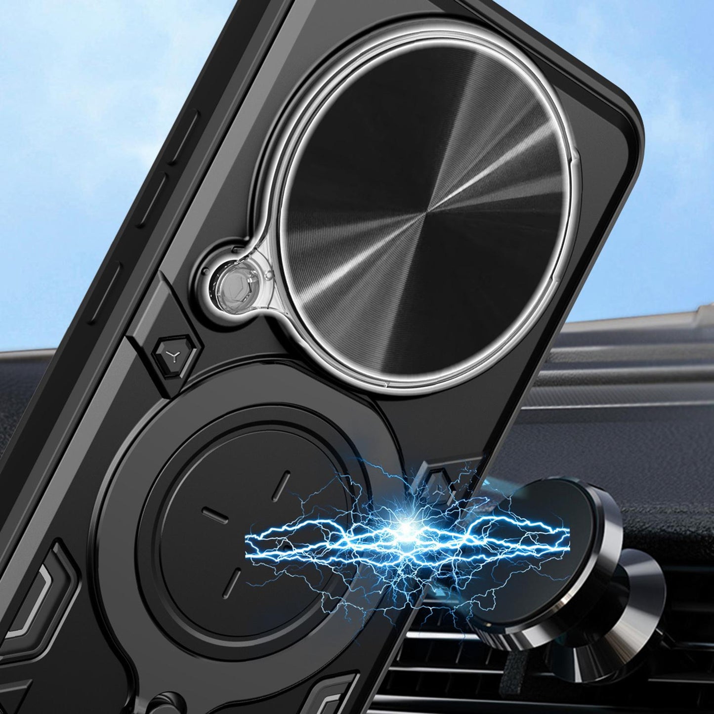 Honor X9d 5G Magnetic Holder CD Texture Sliding Camshield Phone Case, TPU PC Shockproof Cover