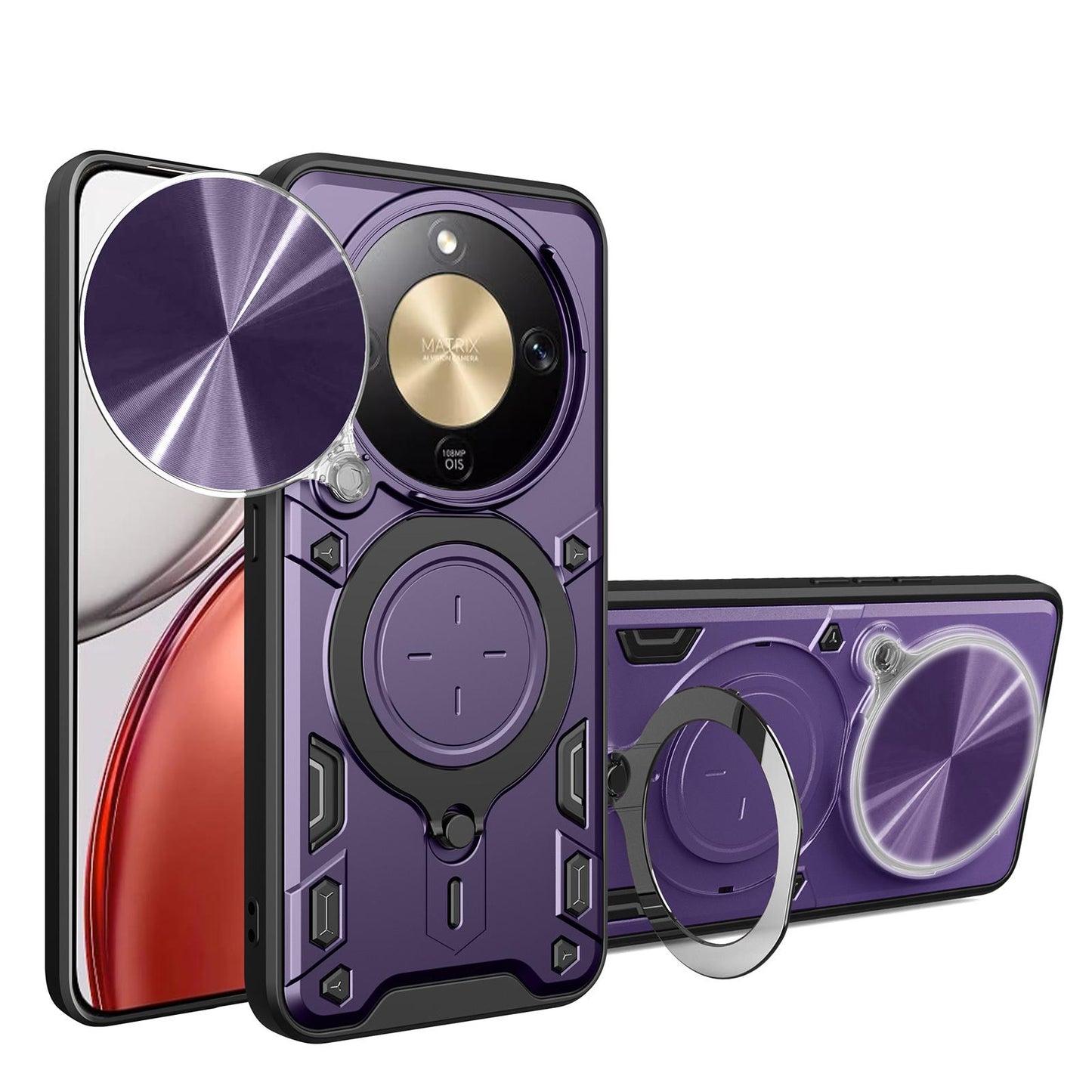 Honor X9d 5G Magnetic Holder CD Texture Sliding Camshield Phone Case, TPU PC Shockproof Cover