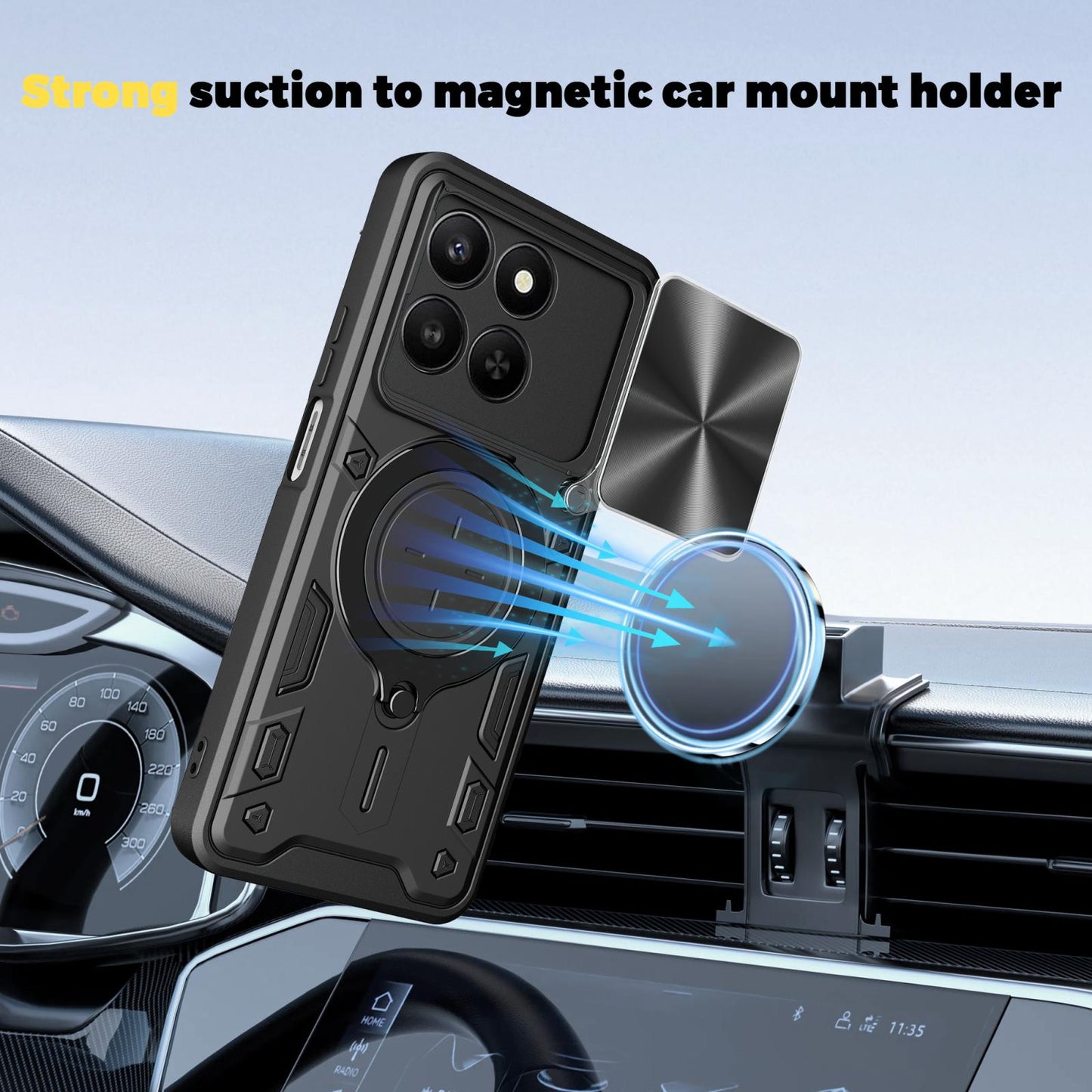 Honor 400 Smart Magnetic Holder CD Texture Sliding Camshield Phone Case, TPU PC Shockproof Cover