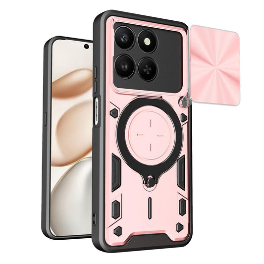 Honor X7d 5G Magnetic Holder CD Texture Sliding Camshield Phone Case, TPU PC Shockproof Cover