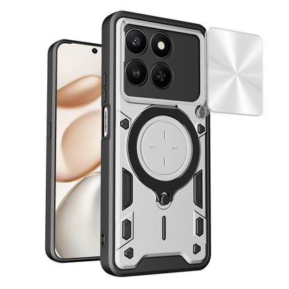Honor X7d 5G Magnetic Holder CD Texture Sliding Camshield Phone Case, TPU PC Shockproof Cover