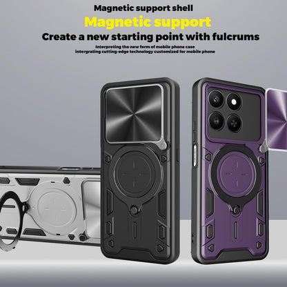 Honor X7d 5G Magnetic Holder CD Texture Sliding Camshield Phone Case, TPU PC Shockproof Cover