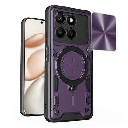 Honor X7d 5G Magnetic Holder CD Texture Sliding Camshield Phone Case, TPU PC Shockproof Cover