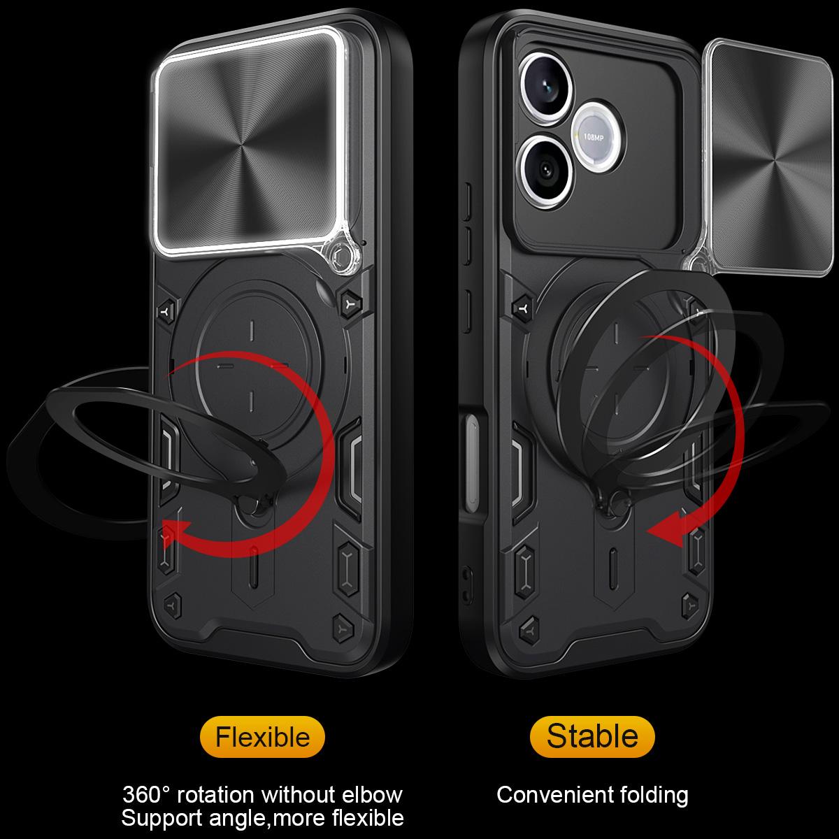 Honor 600 Lite Magnetic Holder CD Texture Sliding Camshield Phone Case, TPU PC Shockproof Cover