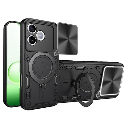 Honor 600 Lite Magnetic Holder CD Texture Sliding Camshield Phone Case, TPU PC Shockproof Cover
