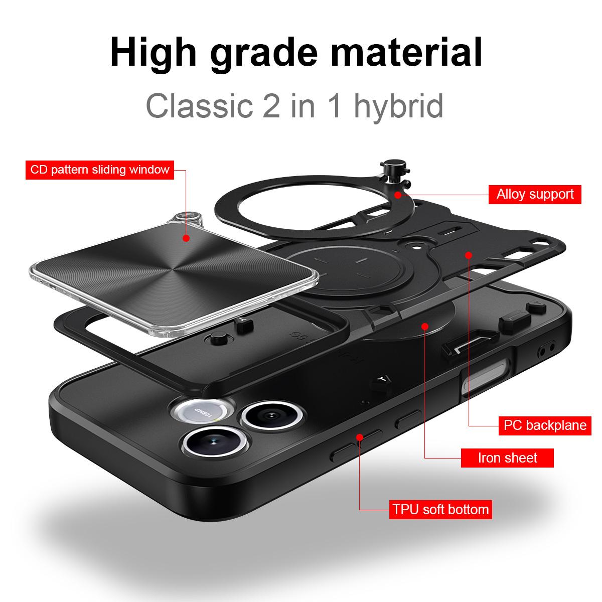 Honor 600 Lite Magnetic Holder CD Texture Sliding Camshield Phone Case, TPU PC Shockproof Cover