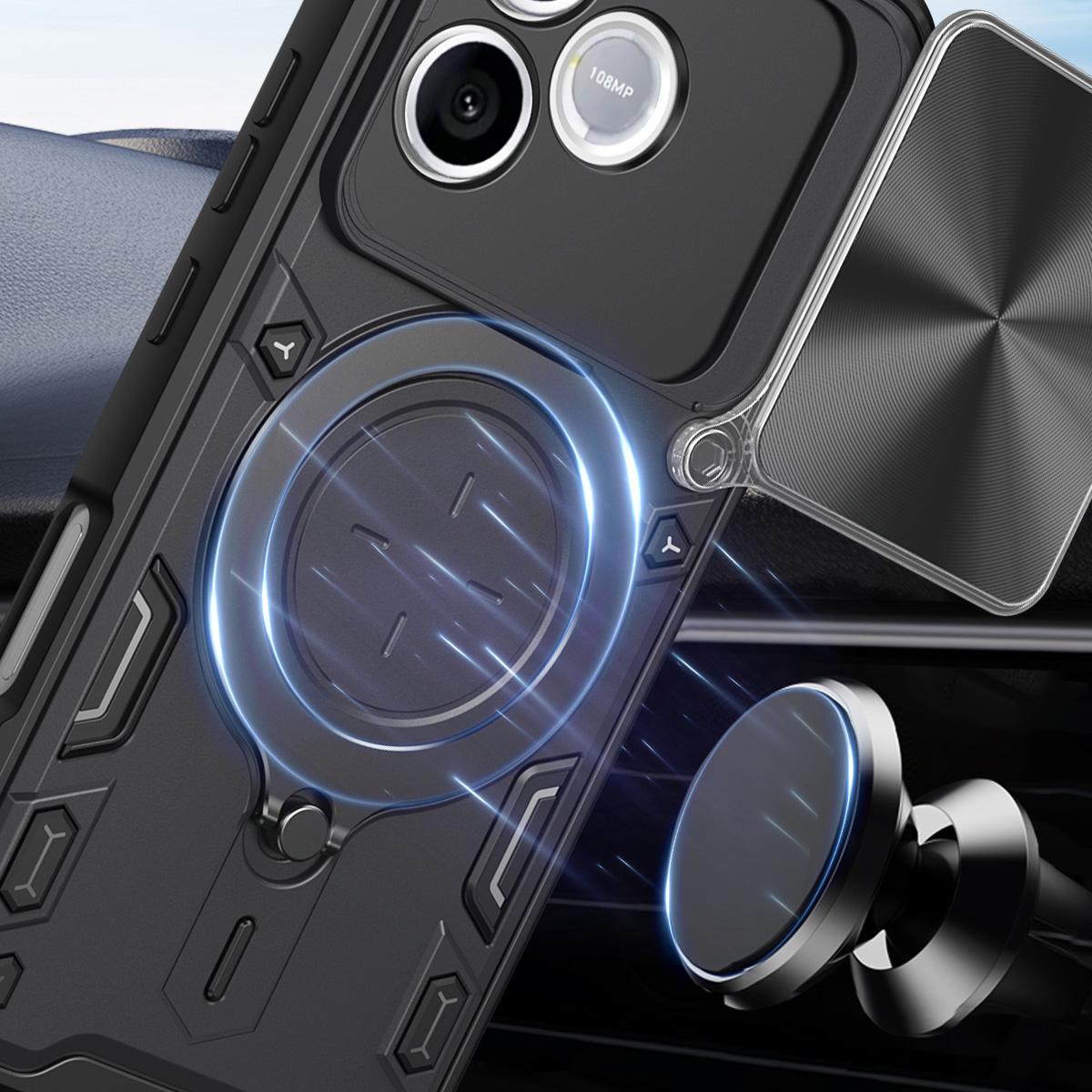 Honor 600 Lite Magnetic Holder CD Texture Sliding Camshield Phone Case, TPU PC Shockproof Cover