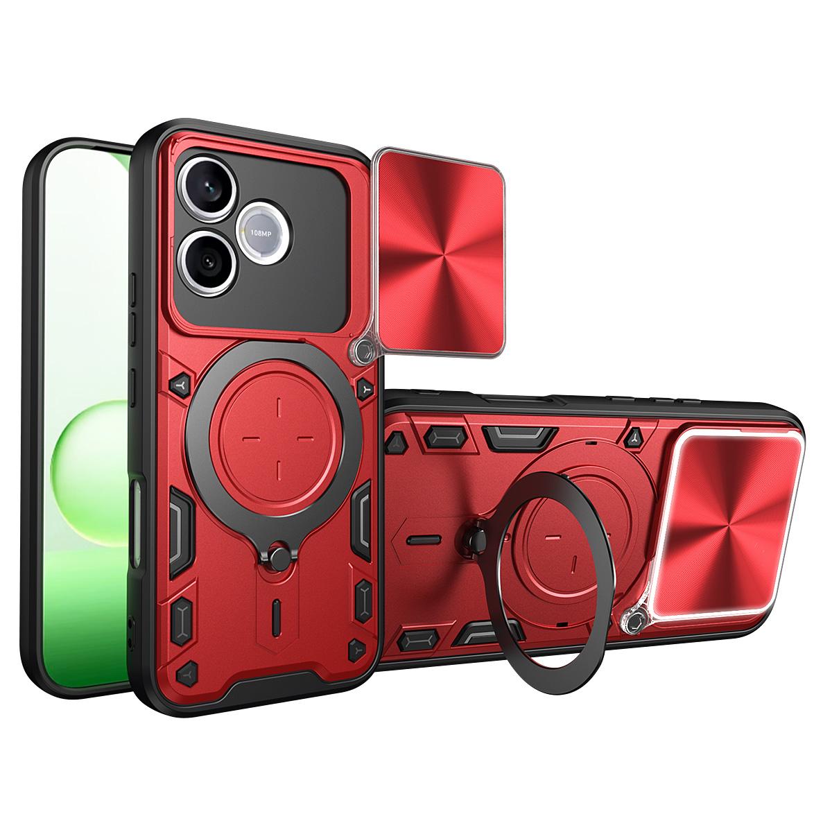 Honor 600 Lite Magnetic Holder CD Texture Sliding Camshield Phone Case, TPU PC Shockproof Cover
