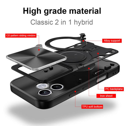 Honor 600 Lite Magnetic Holder CD Texture Sliding Camshield Phone Case, TPU PC Shockproof Cover
