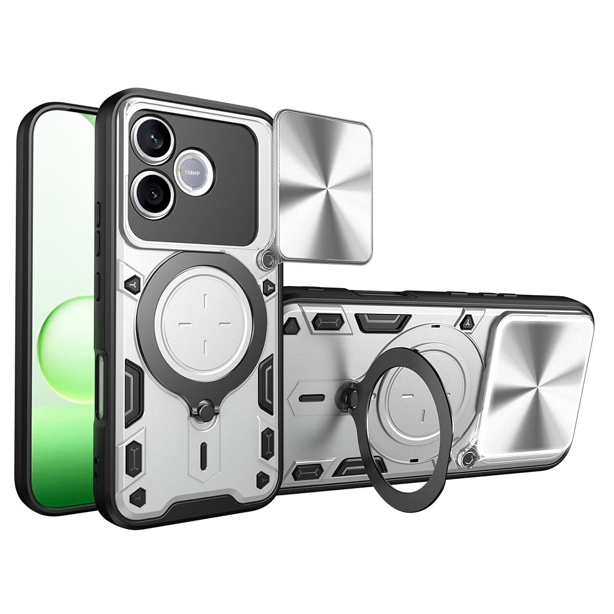 Honor 600 Lite Magnetic Holder CD Texture Sliding Camshield Phone Case, TPU PC Shockproof Cover