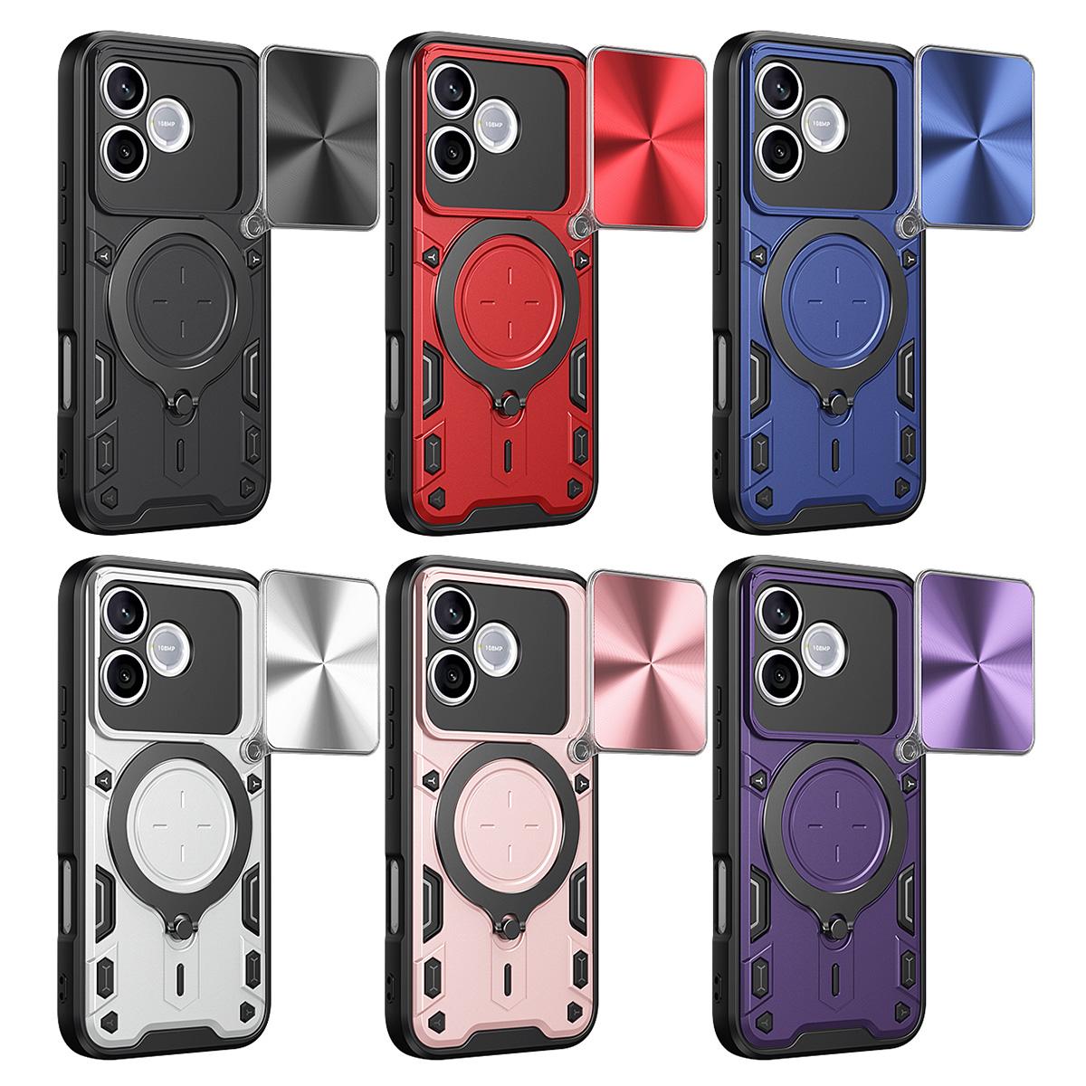 Honor 600 Lite Magnetic Holder CD Texture Sliding Camshield Phone Case, TPU PC Shockproof Cover