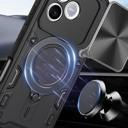 Honor 600 Lite Magnetic Holder CD Texture Sliding Camshield Phone Case, TPU PC Shockproof Cover