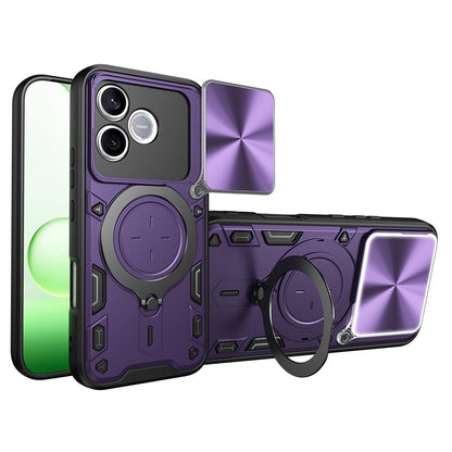 Honor 600 Lite Magnetic Holder CD Texture Sliding Camshield Phone Case, TPU PC Shockproof Cover