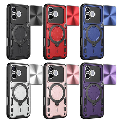 Honor 600 Lite Magnetic Holder CD Texture Sliding Camshield Phone Case, TPU PC Shockproof Cover