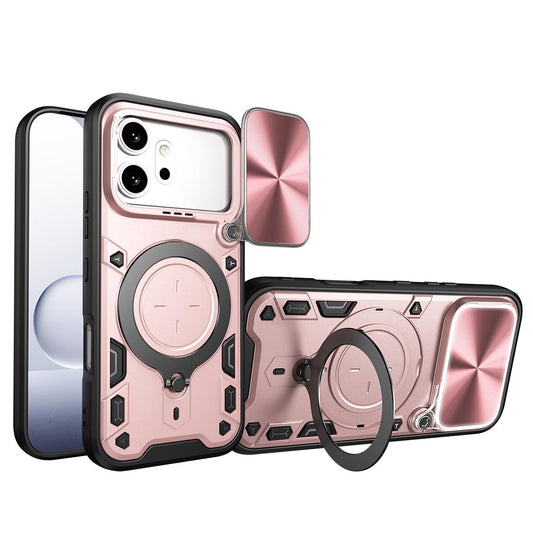Honor 600 Pro Magnetic Holder CD Texture Sliding Camshield Phone Case, TPU PC Shockproof Cover