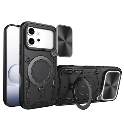 Honor 600 Magnetic Holder CD Texture Sliding Camshield Phone Case, TPU PC Shockproof Cover