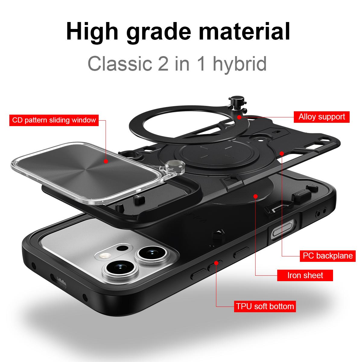 Honor 600 Magnetic Holder CD Texture Sliding Camshield Phone Case, TPU PC Shockproof Cover
