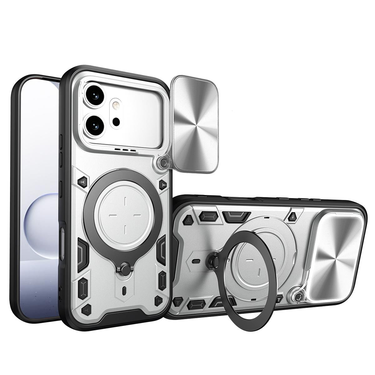 Honor 600 Pro Magnetic Holder CD Texture Sliding Camshield Phone Case, TPU PC Shockproof Cover