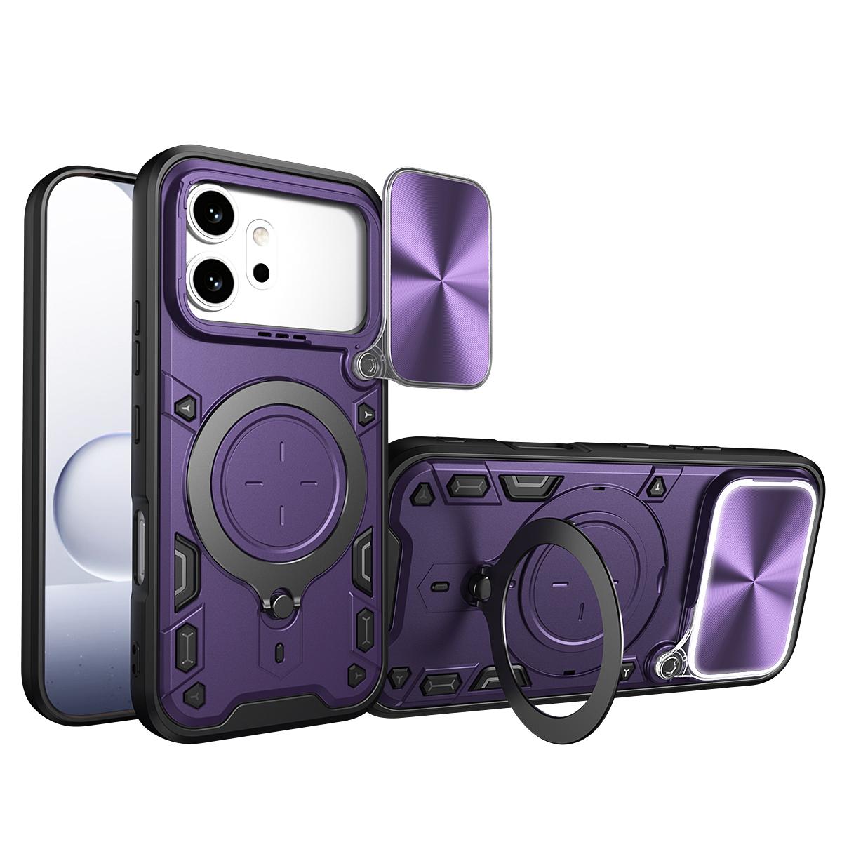 Honor 600 Magnetic Holder CD Texture Sliding Camshield Phone Case, TPU PC Shockproof Cover