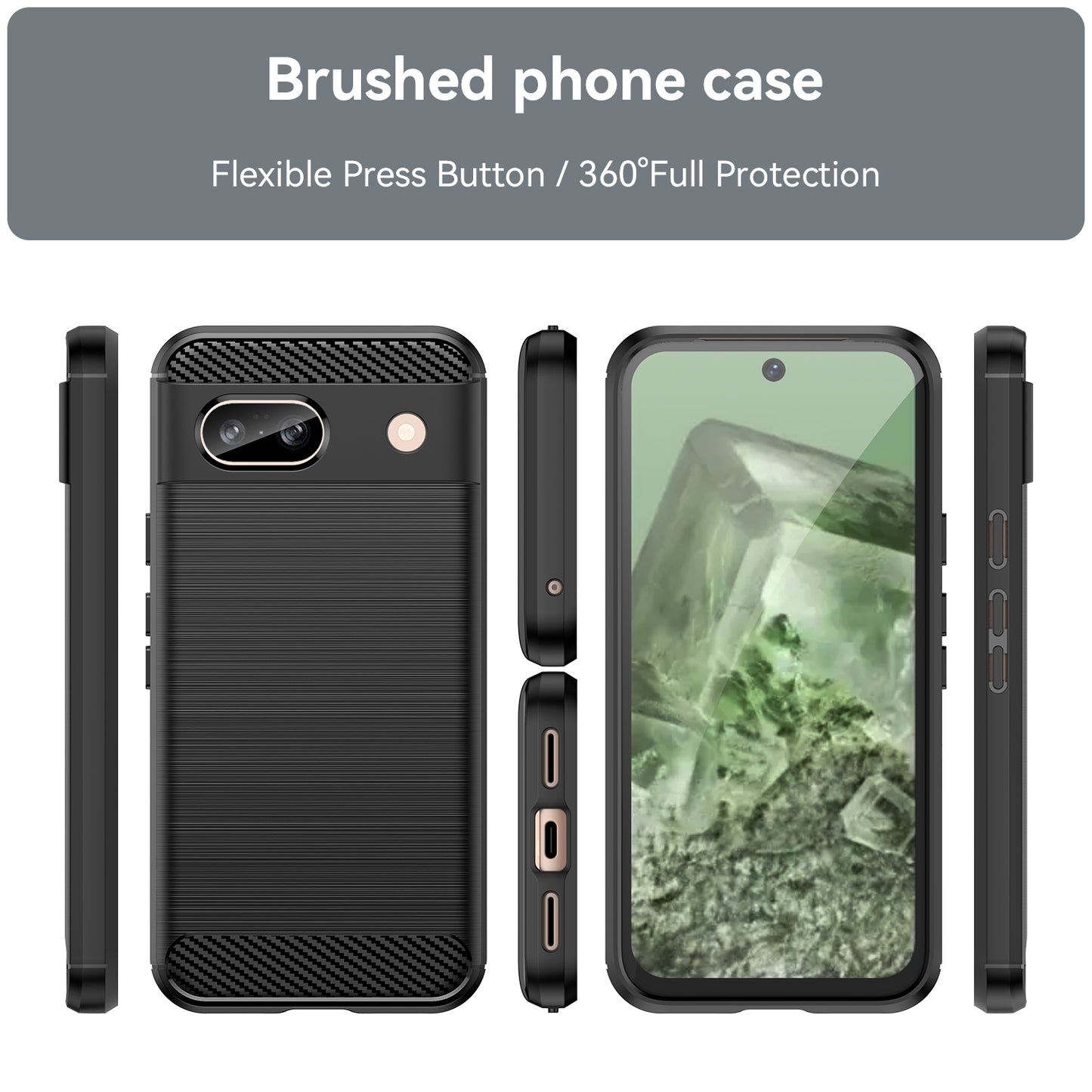 Google Pixel 8a Carbon Fiber Brushed Texture TPU Protective Phone Case Shockproof Slim Cover