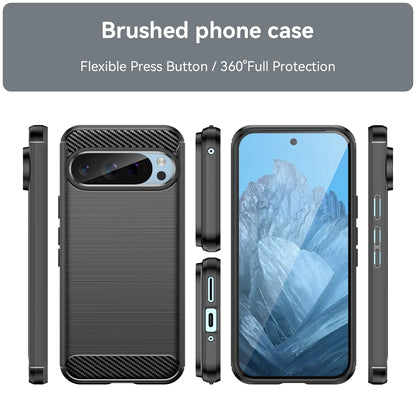 Google Pixel 9 Pro 5G Carbon Fiber Brushed Texture TPU Protective Phone Case Shockproof Slim Cover