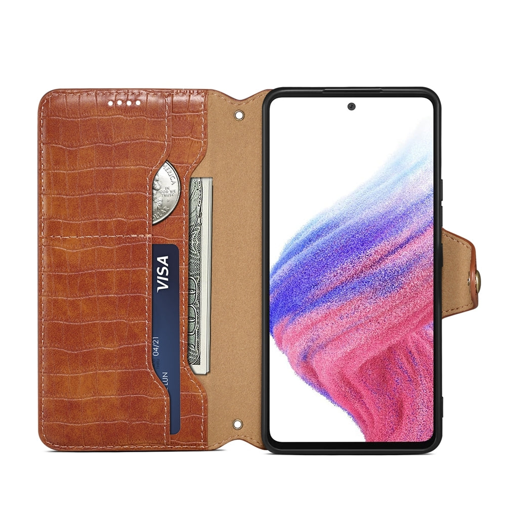 Samsung Galaxy A53 5G Denior Crocodile Texture Oil Edge Leather Phone Case with Card Wallet and Kickstand