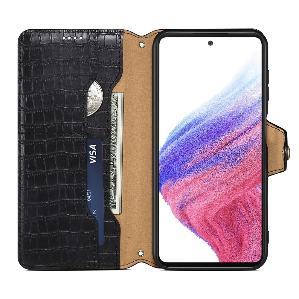 Samsung Galaxy A14 5G Denior Crocodile Texture Oil Edge Leather Phone Case with Card Wallet and Kickstand