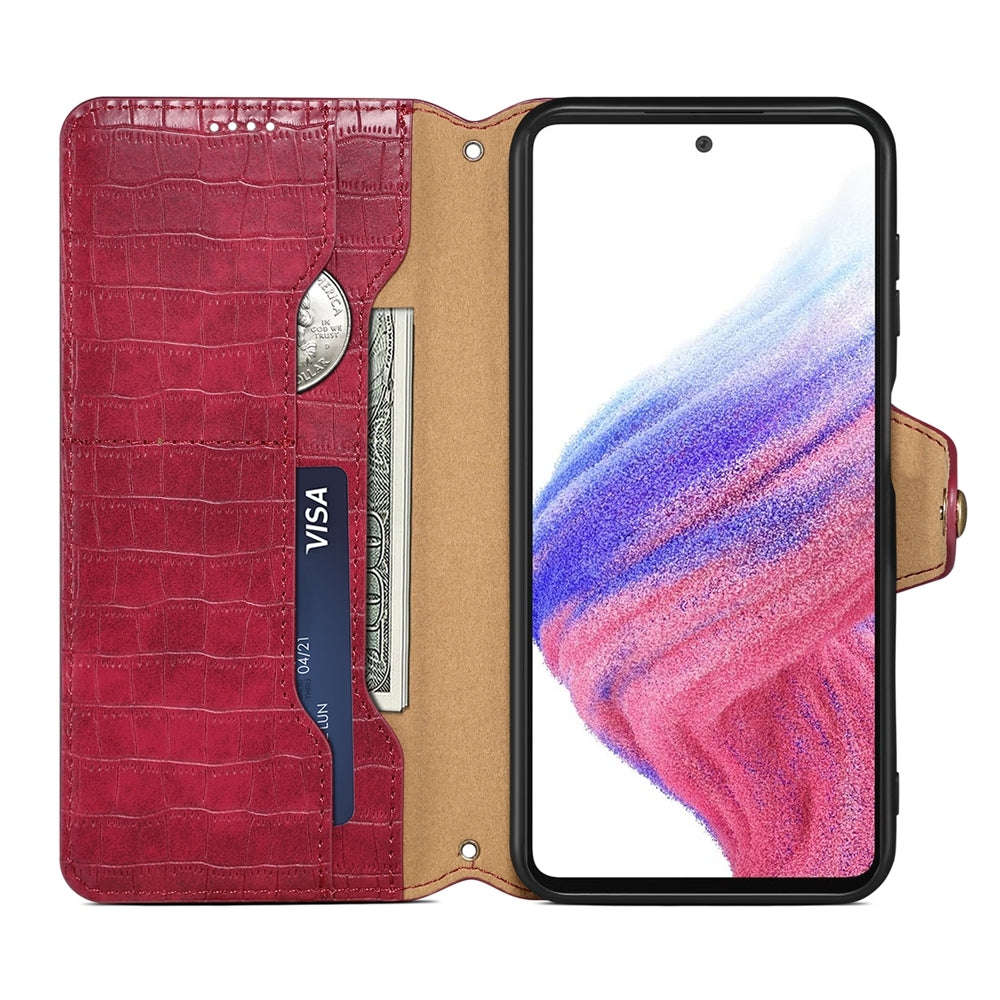 Samsung Galaxy S23+ Denior Crocodile Texture Oil Edge Leather Phone Case with Card Wallet and Kickstand