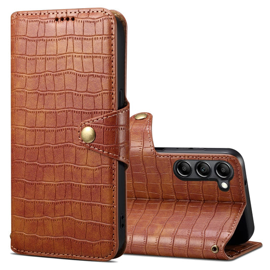 Samsung Galaxy S23 Denior Crocodile Texture Oil Edge Leather Phone Case with Card Wallet and Kickstand