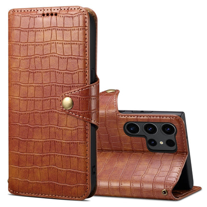 Samsung Galaxy S24 Ultra 5G Denior Crocodile Texture Oil Edge Leather Phone Case with Card Wallet and Kickstand