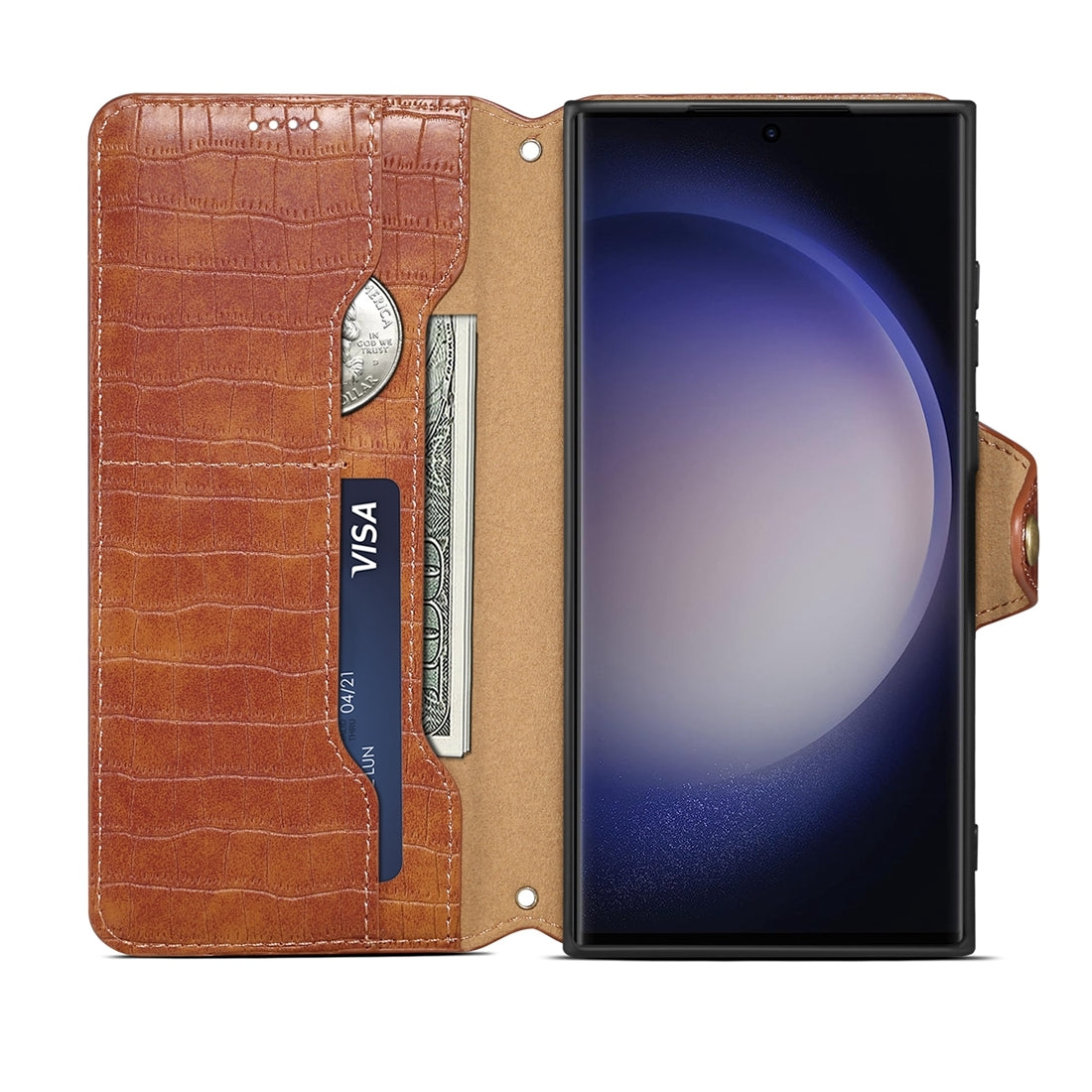 Samsung Galaxy S24 Ultra 5G Denior Crocodile Texture Oil Edge Leather Phone Case with Card Wallet and Kickstand