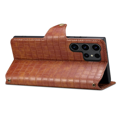 Samsung Galaxy S24 Ultra 5G Denior Crocodile Texture Oil Edge Leather Phone Case with Card Wallet and Kickstand