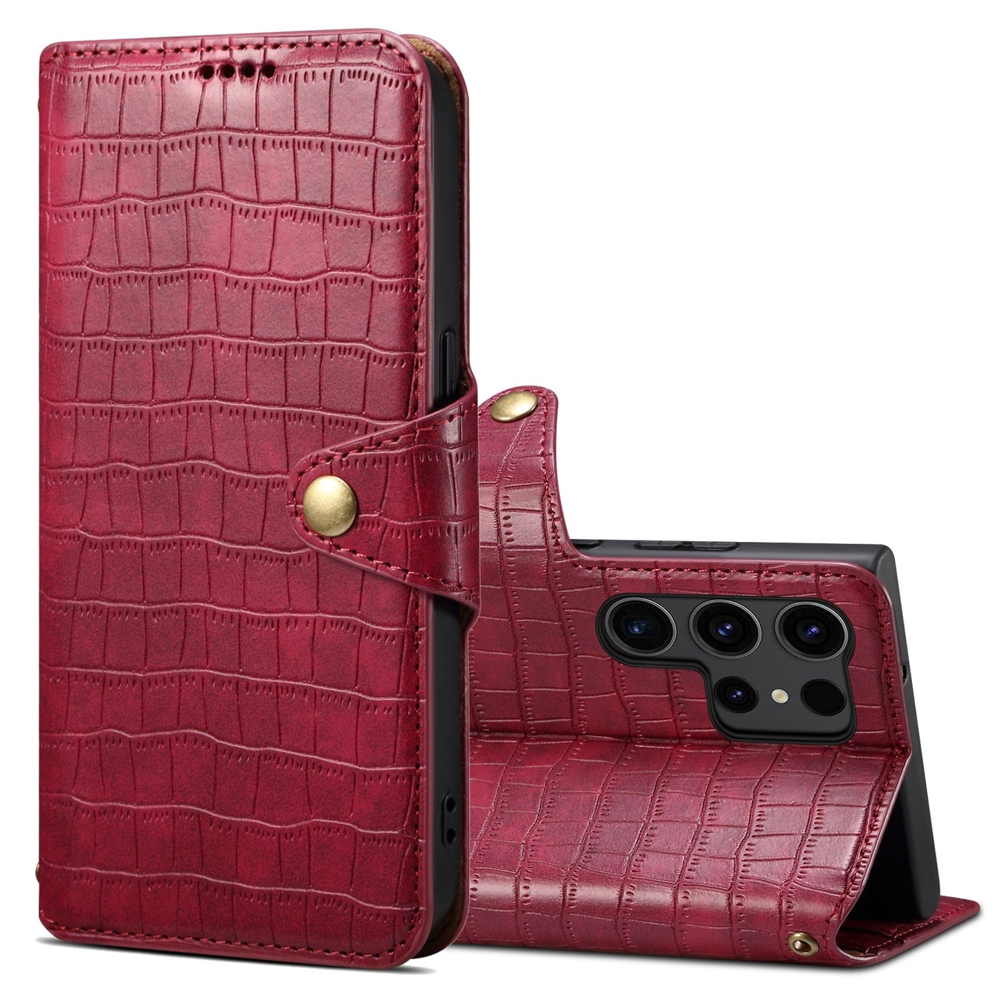 Samsung Galaxy S24 Ultra 5G Denior Crocodile Texture Oil Edge Leather Phone Case with Card Wallet and Kickstand